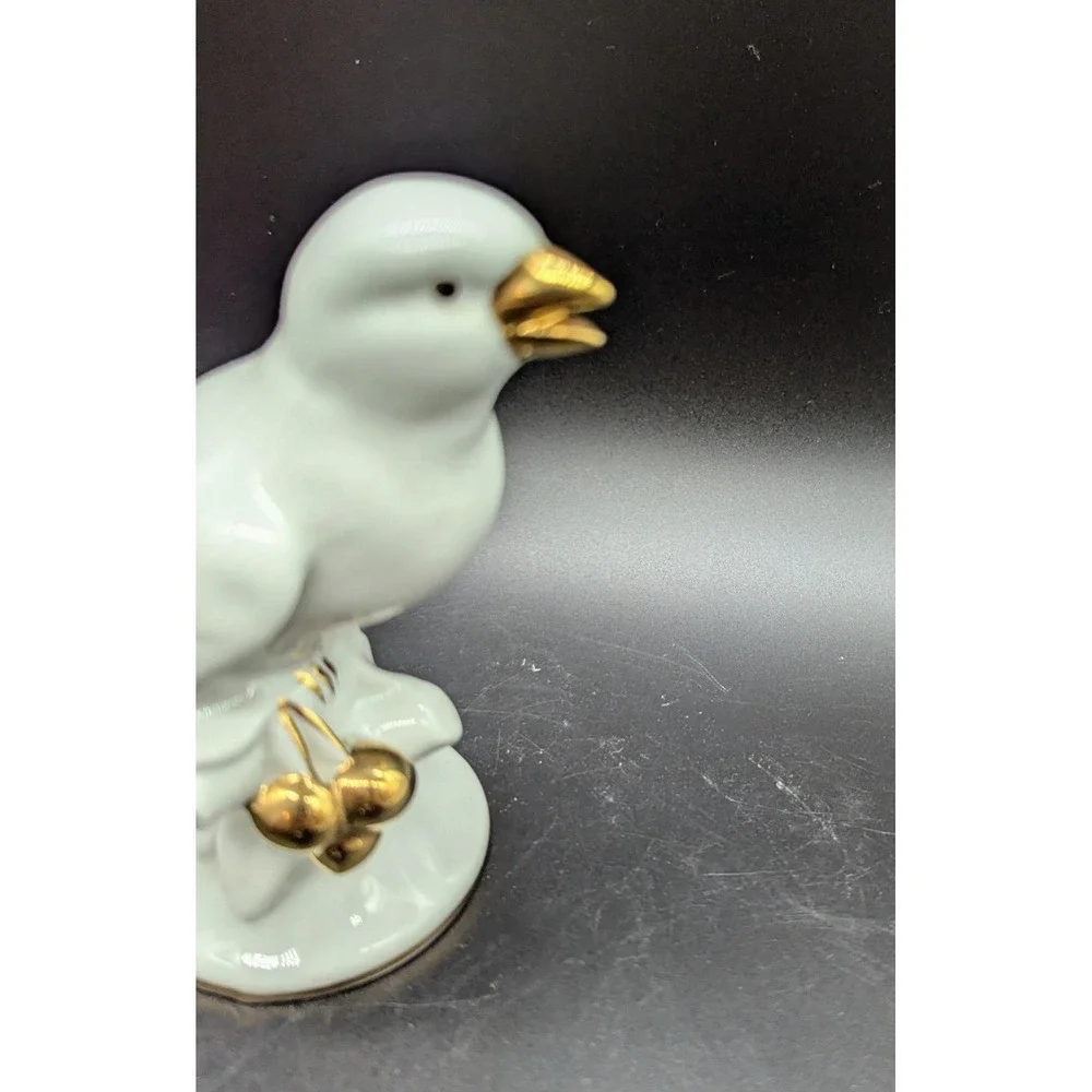 Vintage Erphila White Porcelain Bird Finch Gold Decorations Germany